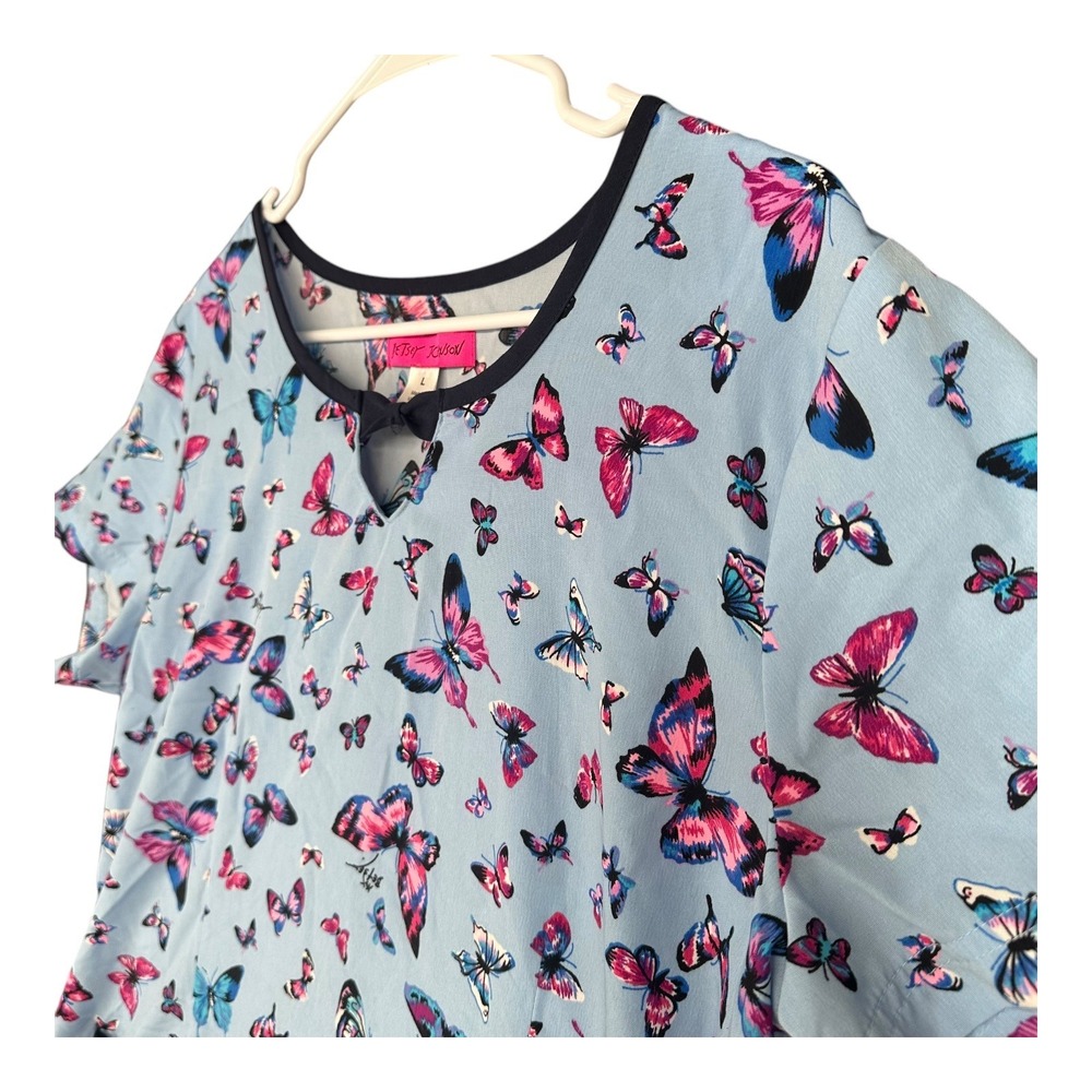 Betsey Johnson Light Blue Butterfly Print Short Sleeve Top - Picture 4 of 14
